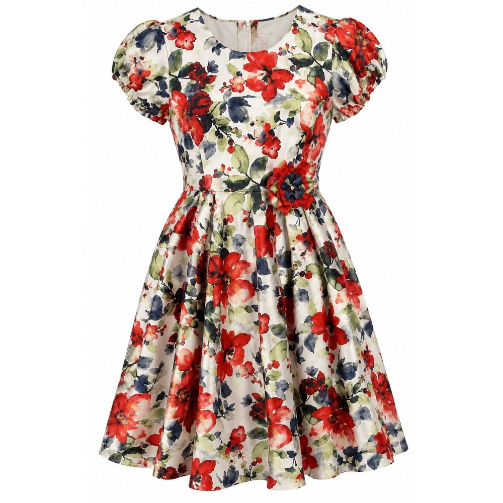 Qt Girl Floral Fit and Flare Cottagecore Tea Party Garden Satin Dress Women 36